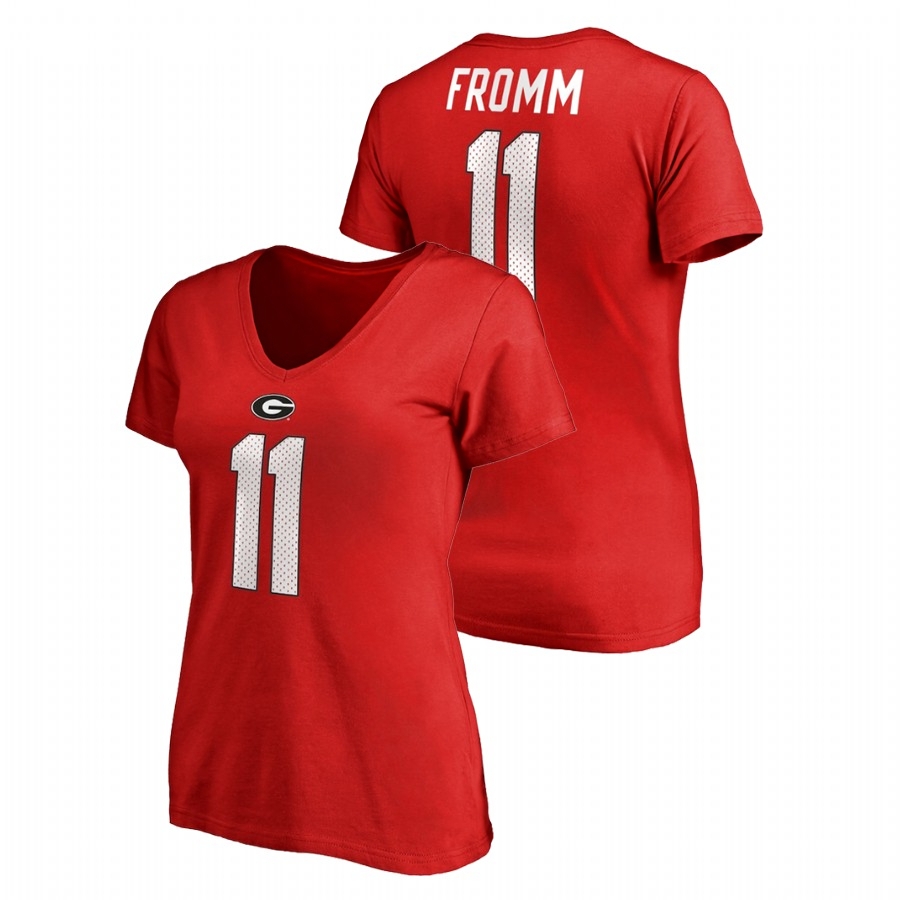 Georgia Bulldogs Women's NCAA Jake Fromm #11 Red Legends V-Neck Name & Number College Football T-Shirt MCT3349WW